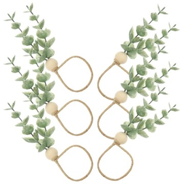 6 шт. КОЛЬЦА ДЛЯ САЛФЕТОК ДЛЯ ФЕРМЕРСКОГО ДОМА ЛИСТЬЯ ЭВКАЛИПТА