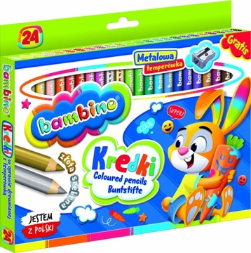 BAMBINO KREDKI W OPRAWIE DREWNIANEJ 24 KOLORY + TEMPERÓWKA