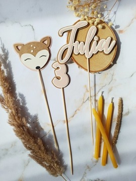 Набор топперов для торта с оленем и именем - розовый