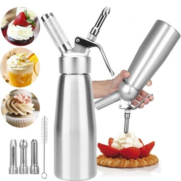 PREMIUM ALUMINIOWY DOZOWNIK DO BITEJ ŚMIETANY Z 3 DYSZAMI, KREMU 500ML