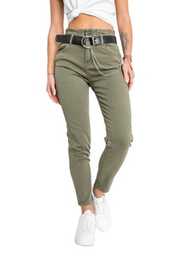 SPODNIE JEANSOWE Z PASKIEM KHAKI LA689 DENLEY_M