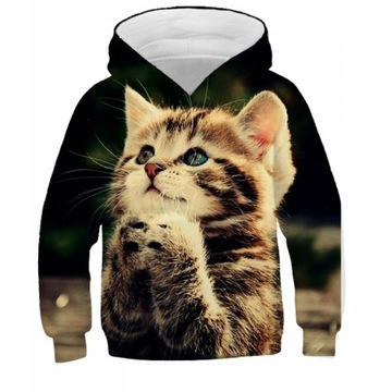 BLUZA Z KAPTUREM 3D Z KOTEM