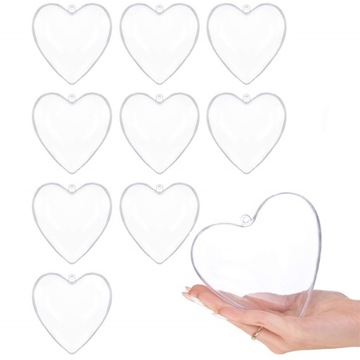 SERCE BOMBKA AKRYLOWA OZDOBA BOMBKI PLASTIKOWA 12cm DECOUPAGE 10szt