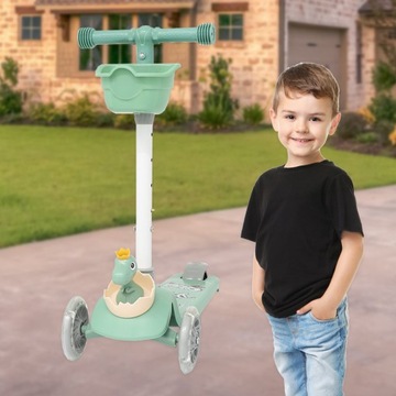 HULAJNOGA TRÓJKOŁOWA DLA DZIECI BALANSOWA ŚWIECĄCE KÓŁKA SKŁADANA DINOZAUR