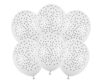 Balony na urodziny białe w złote kropki 6 sztuk