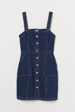 H&M Dżinsowa sukienka na szelkach z guzikami jeansowa ramiączkach 34 XS