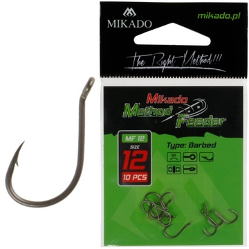 Haczyki Mikado MF12 rozmiar 12 z oczkiem do przyponów Method Feeder 10 szt