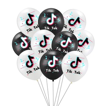 BALONY TIK nuty nutki aplikacja TOK zestaw 10szt balonów urodziny tort