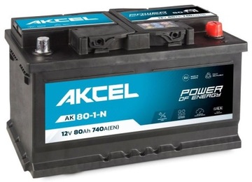 Akumulator 12V 80Ah 740A P+ obniżany Akcel Varta Clarios AK-80-1-N