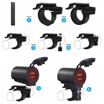 ЗАРЯДНОЕ УСТРОЙСТВО ДЛЯ МОТОЦИКЛА + КНОПКА + 2xUSB КРАСНЫЙ СВЕТ