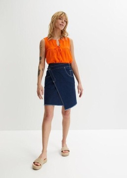 ДЖИНСОВАЯ ЮБКА СТРЕЙЧ, АСИММЕТРИЧНЫЙ НИЖ 36