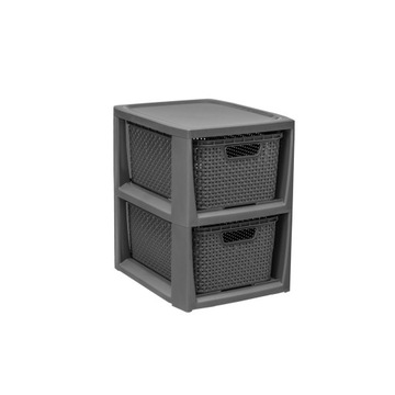 BRANQ - Regał łazienkowy - Rattan - 2x koszyki kosze - komoda słupek szafka
