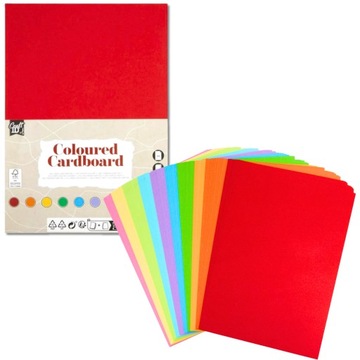 PAPIER KOLOROWY TEKTURA KOLOROWA A4 GRUBY 100 KARTEK 200g/m2 10 KOLORÓW