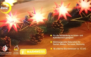 КРАСИВЫЕ 10шт ЗВЕЗДЫ IP44 КРАСНЫЙ ТАЙМЕР 7,5м 12СМ