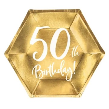 Тарілочки на день народження 50TH BIRTHDAY золотий 20 см 6 шт. TPP73-50-019 м PARTYDECO