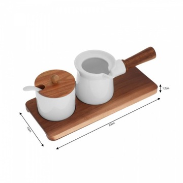 НАБОР САХАРНИКА МОЛОЧНАЯ САХАРНИЦА ЛОЖКА фарфор дерево