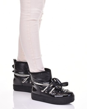 MODNE ŚNIEGOWCE Z FUTERKIEM WSUWANE BUTY ZIMOWE NA PLATFORMIE