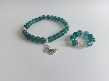 Amulet bransoletka i pierscionek jadeit zielen