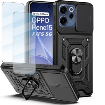 Etui do Oppo Reno 15 F / Reno 15 FS 5G + 2x SZKŁO CASE RING PANCERNE CZARNE