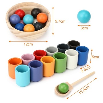 ДЕРЕВЯННЫЕ ИГРУШКИ МОНТЕССОРИ СОРТИРОВОЧНЫЕ ШТАБИЛЬНЫЕ МЯЧИ 12 ШТ 3 СМ