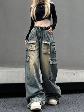 QWEEK Y2k Vintage Baggy Jeans Women Grunge Washed