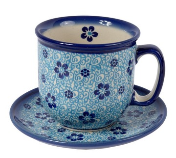 CERAMICZNA FILIŻANKA ZE SPODKIEM 275 ML CERAMIKA STYL BOLESŁAWIEC