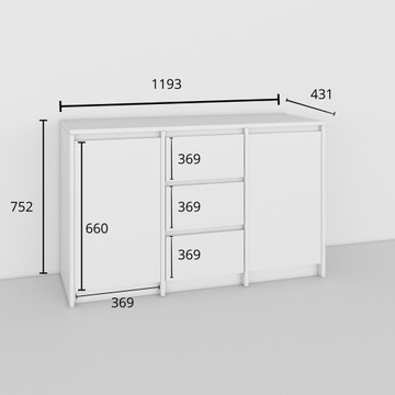 Грудь ящиков 3 ящика и 2 дверного дуба Сонома | Пустыня 120x75.2x43