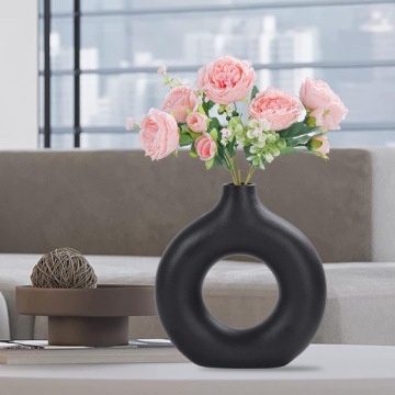 КРУГЛАЯ КЕРАМИЧЕСКАЯ ВАЗА С ОТВЕРСТИЕМ СОВРЕМЕННЫЙ ЧЕРНЫЙ БОХО ПОНЧИК 23