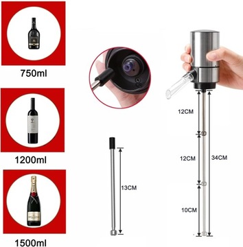 Elektryczny Napowietrzacz do wina AERATOR Nalewak Dozownik do Wina Inox