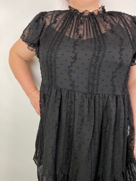 Sukienka zwiewna czarna szyfonowa z haftem FOREVER 21+ r. 3XL