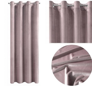 Długie Zasłony Pudrowe Velvet Welurowe Przelotki Welwet 140X250 CM RÓŻOWE