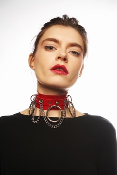 Skórzany naszyjnik z łańcuszkami Choker obroża