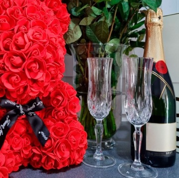 BEAR WITH ROSES RED 28cm BOX BOUQUET OF FLOWERS ORNAMENT GIFT FOR VALENTINE'S DAY