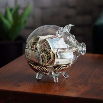 ПРОЗРАЧНАЯ большая стеклянная копилка СВИНКА в ПОДАРОК