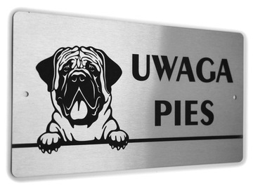 Tabliczka INOX - UWAGA PIES - Mastif Angielski