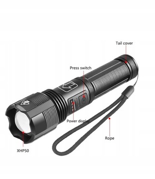 МОЩНЫЙ ВОЕННЫЙ ФОНАРЬ XHP50 ДИАПАЗОН ЗУМА 2 КМ