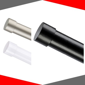 KARNISZ PODWÓJNY 220 CM 19+19MM CZARNY MAT BIAŁY SATYNA RÓŻNE ZAKOŃCZENIA