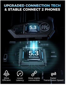 Мотоциклетный Bluetooth-интерком Moman H4 Plus Ipx6 1000 мАч 5,3