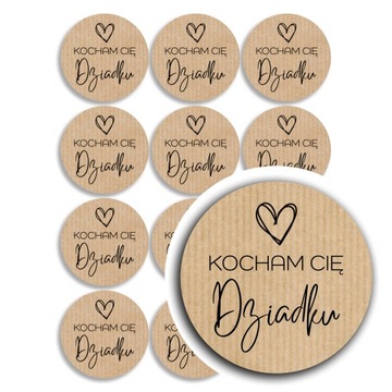 24x naklejki na dzień dziadka, Kocham Cię Dziadku, z papieru kraft 35mm