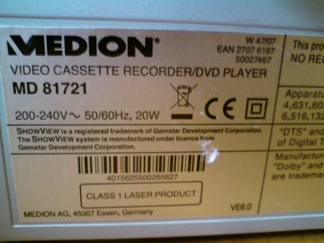 Medion Daewoo MD81721 combo 2w1 DVD + VHS video magnetowid VCR VHS + PILOT