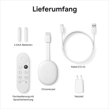 МУЛЬТИМЕДИЙНЫЙ ПЛЕЕР GOOGLE CHROMECAST 4.0 4K SMART TV Польский язык Пульт дистанционного управления