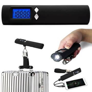 PODRÓŻNA WAGA BAGAŻOWA LATARKA POWERBANK USB 50kg