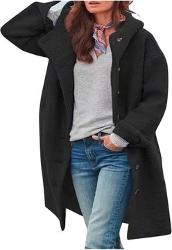 Płaszcz elegancki damski długi na wiosnę/jesień czarny z kapturem roz. 3XL