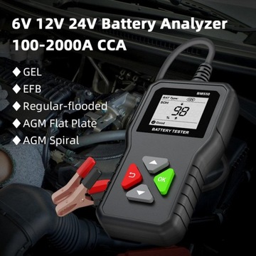 Tester akumulatora samochodowego ciężarówki Woltomierz 6 V 12 V 24 V Sprawdzacz akumulatora do