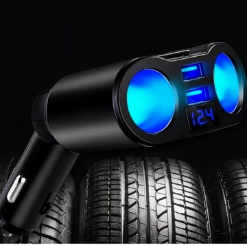 ROZDZIELACZ ZAPALNICZKI ŁADOWARKA 2 USB WOLTOMIERZ LED