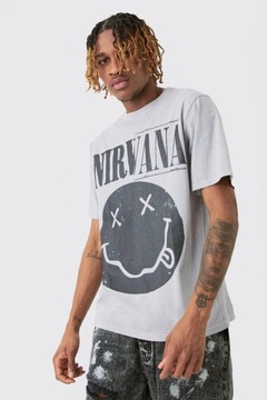 BOOHOOMAN SZARY T-SHIRT OVERSIZE NIRVANA P1S NG8__L