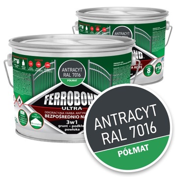 Farba do Metalu na Rdzę ANTRACYT PÓŁMAT RAL 7016 2,5L Ferrobond Zestaw 2szt