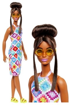 Barbie Fashionistas Lalka Brunetka Sukienka w Kolorowe romby