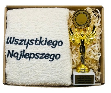 Prezent Na Urodziny 18-80 Kosz Prezentowy Ręcznik Haft Statuetka