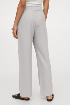 H&M lniane spodnie szerokie luźne nogawki rozcięcia palazzo długie szare L